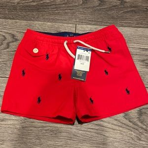 Polo Ralph Lauren kids swim trunks red with blue polo logos 3T